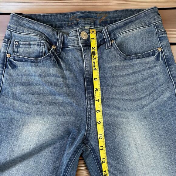 Seven7 Jeans Women Size 8 High Rise Slim Straight Blue Stone Wash Raw Hem Denim - Picture 8 of 10